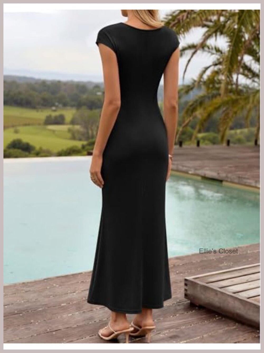 Cowl Neck Bodycon Maxi Dress Cap Sleeve Ruched Wedding Guest Cocktail Midi - Picture 2 of 6